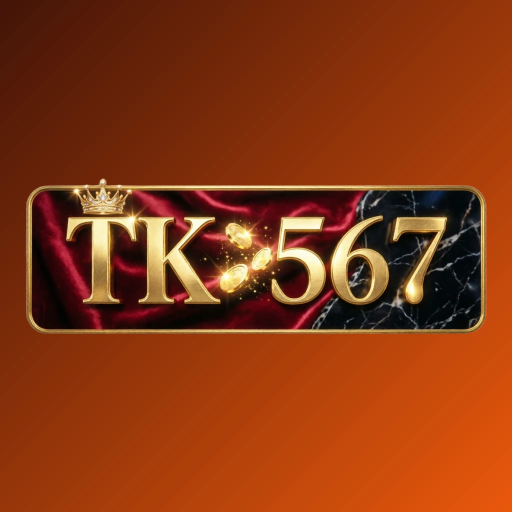 Casino-style logo for TK 567 featuring golden letters with a crown element and sparkling coins, creating a luxury gaming atmosphere on a transparent background in a wide horizontal rectangular wordmark design